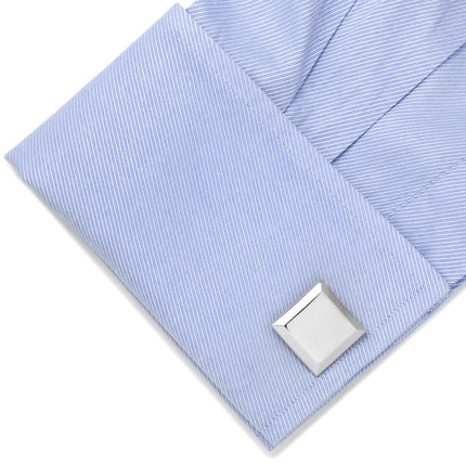 Stainless Steel Beveled Square Engravable Cufflinks and Tie Bar Gift Set