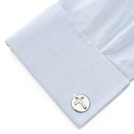 Cross Round Stainless Steel Cufflinks