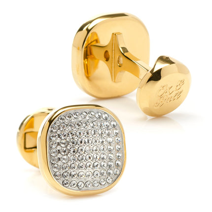 Stainless Steel Gold Plated White Pave Crystal Cufflinks