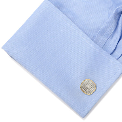 Stainless Steel Gold Plated White Pave Crystal Cufflinks