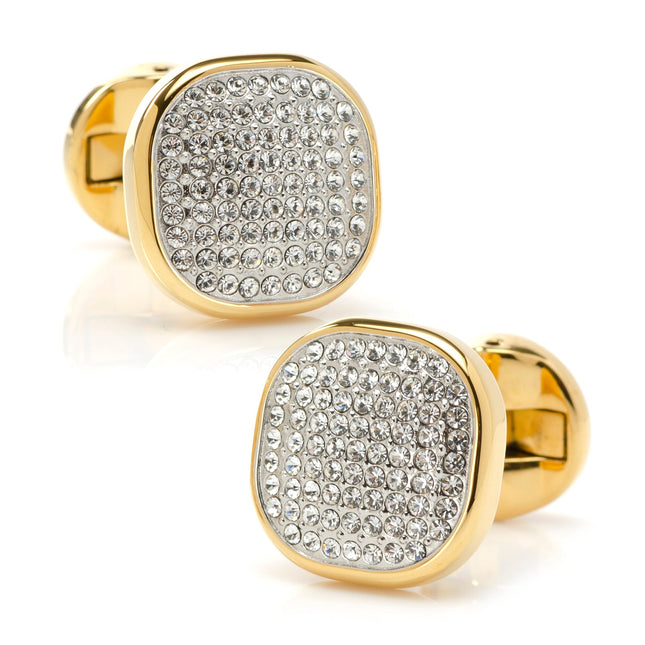 Stainless Steel Gold Plated White Pave Crystal Cufflinks
