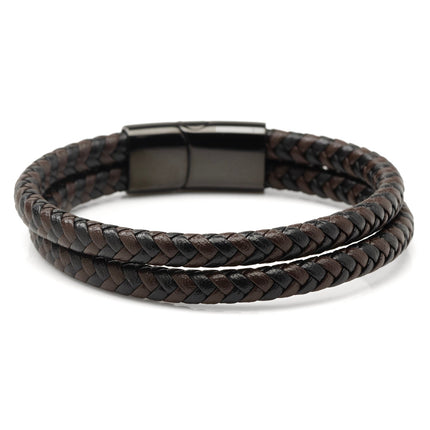 Black and Brown Braided Leather Bracelet
