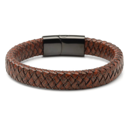 Braided Leather Bracelet with Gunmetal Stainless Steel Magnetic Clasp