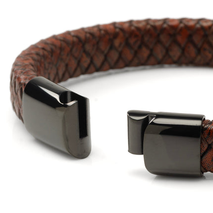 Braided Leather Bracelet with Gunmetal Stainless Steel Magnetic Clasp