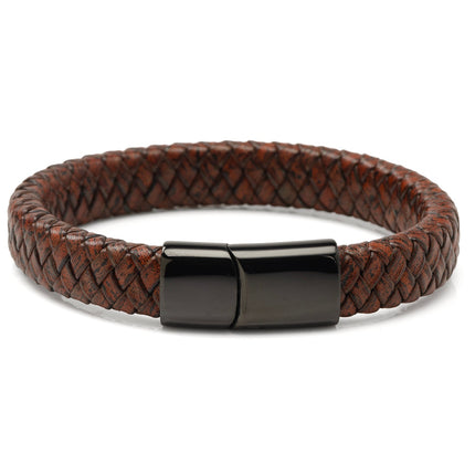 Braided Leather Bracelet with Gunmetal Stainless Steel Magnetic Clasp