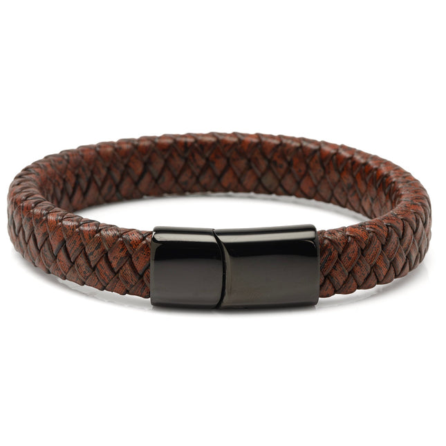 Braided Leather Bracelet with Gunmetal Stainless Steel Magnetic Clasp
