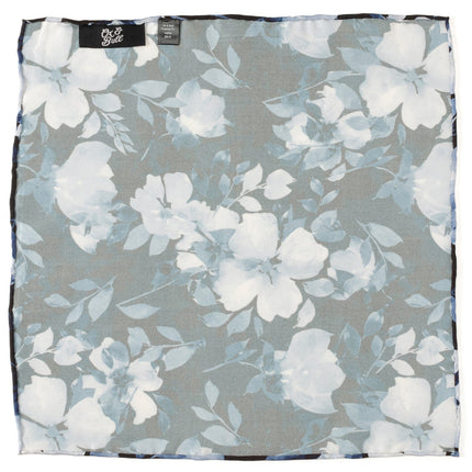Painted Floral Blue Necktie and Pocket Square Gift Set