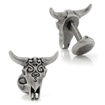 Antique Stainless Steel Carved Cow's Skull Cufflinks