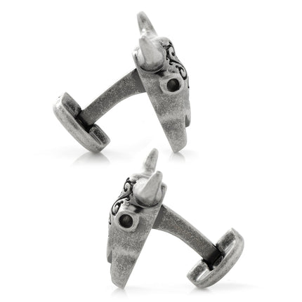 Antique Stainless Steel Carved Cow's Skull Cufflinks