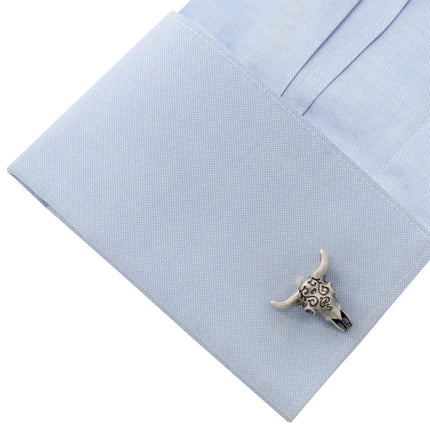 Antique Stainless Steel Carved Cow's Skull Cufflinks