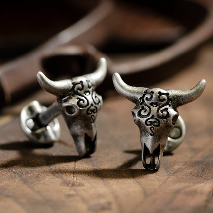 Antique Stainless Steel Carved Cow's Skull Cufflinks