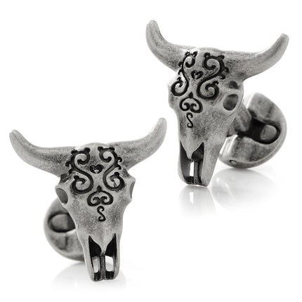 Antique Stainless Steel Carved Cow's Skull Cufflinks