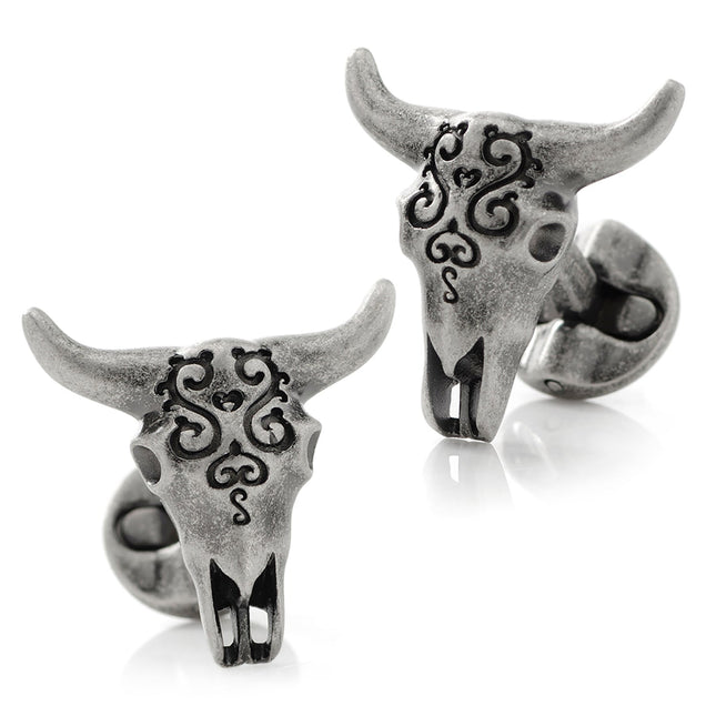 Antique Stainless Steel Carved Cow's Skull Cufflinks