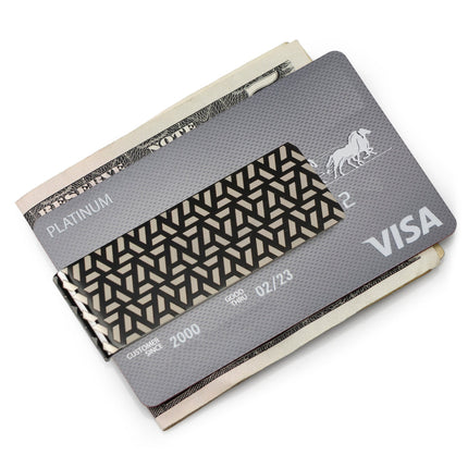 Geometric Stainless Steel Gunmetal Engraved Money Clip
