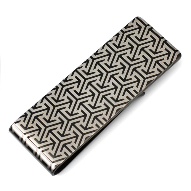 Geometric Stainless Steel Gunmetal Engraved Money Clip