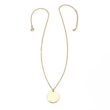 Stainless Steel Gold Engravable Round Pendant Women's Necklace