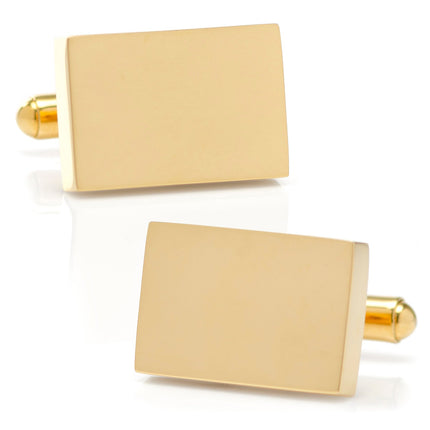 Engravable Rectangle Gold Cufflinks and Tie Bar Gift Set