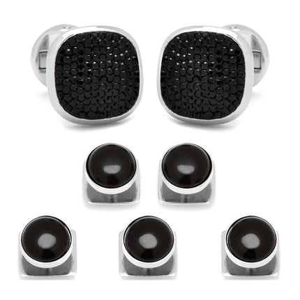 Mixed Pave Crystal and Onyx 5-Stud Set