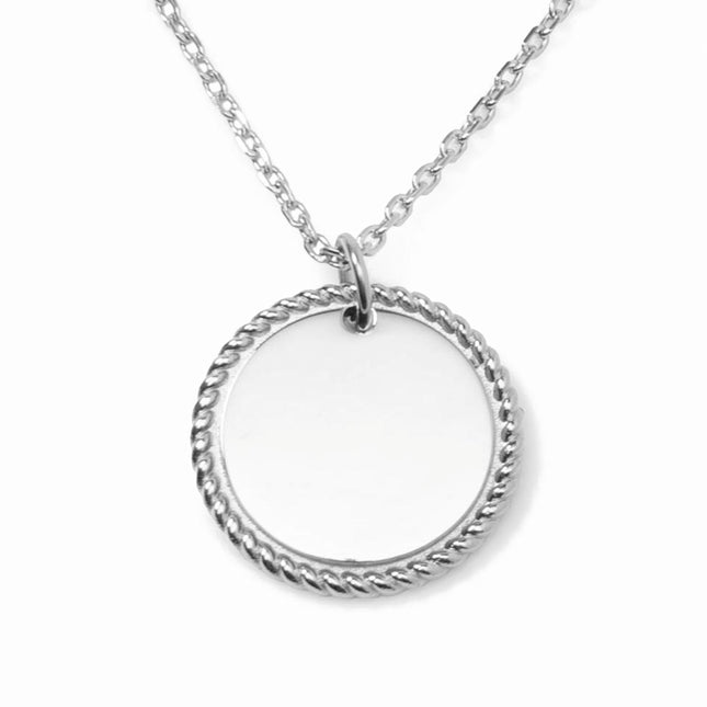 Stainless Steel Round Rope Edge Pendant Women's Box Chain Necklace
