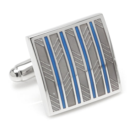 Gray and Blue Striped Square Cufflinks