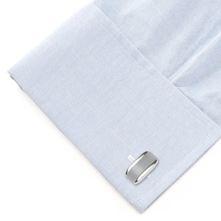 Silver Rectangular Cufflink with Gray Cats Eye