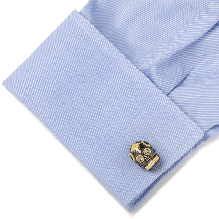 Sterling Silver Black and 18K Gold Day of the Dead Skull Cufflinks