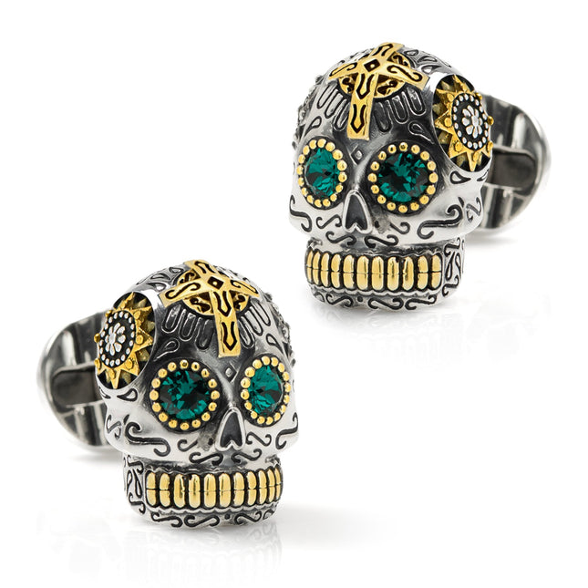 Sterling Silver with 18K Gold Vermeil Day of the Dead Skull Cufflinks