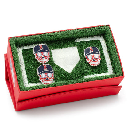 MLB Boston Red Sox Sugar Skull Cufflinks & Lapel Pin Gift Set