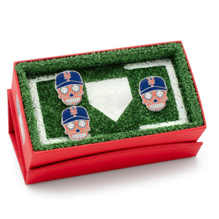 MLB New York Mets Sugar Skull Cufflinks & Lapel Pin Gift Set