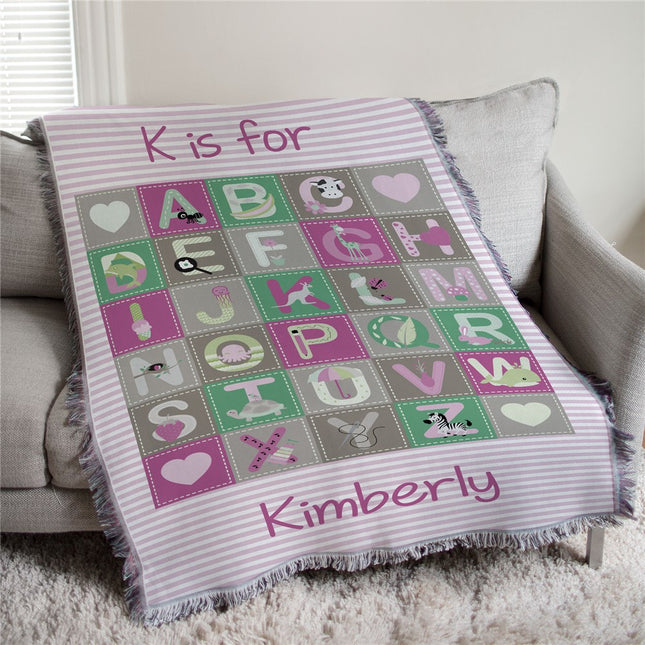 Personalized Baby Girl Alphabet Afghan Throw