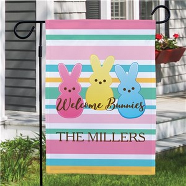 Personalized Welcome Bunnies Striped Garden Flag