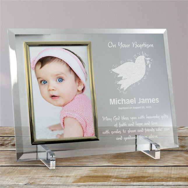 Personalized For My Baptism Beveled Glass Picture Frame