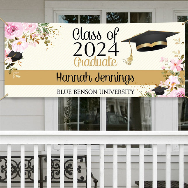 Personalized Pink Floral Graduation Banner