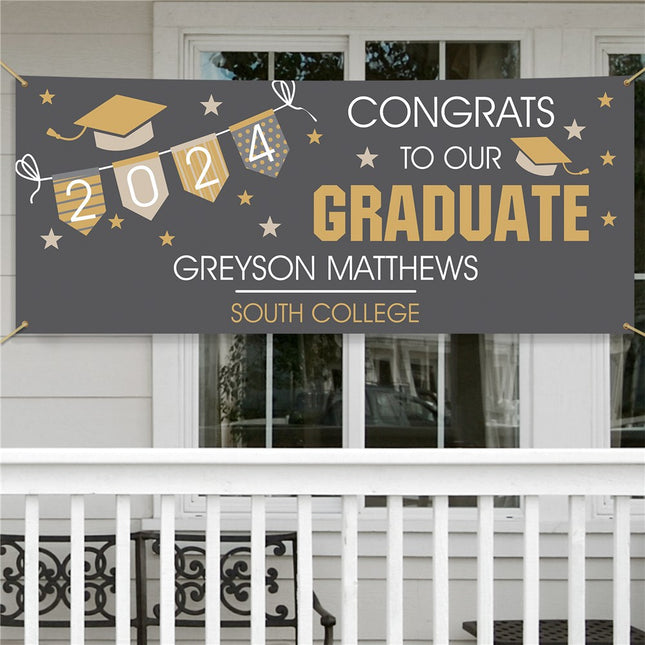 Personalized Gold Glitter Cap with Stars Banner