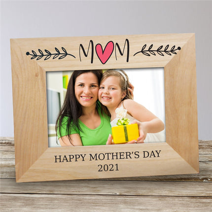 Personalized Wooden Mom Picture Frame - Mom With Heart