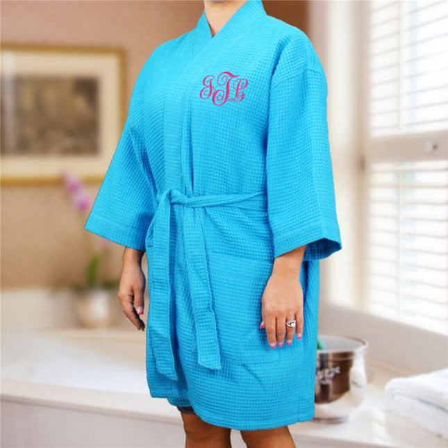 Personalized Waffle Kimono Robe - Thigh Length
