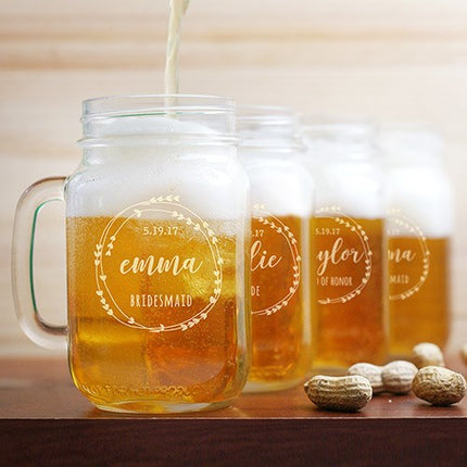 Personalized Bridal Party Mason Jar - Rustic Design
