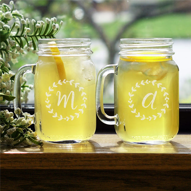 Personalized Wreath Initial Mason Jar Set