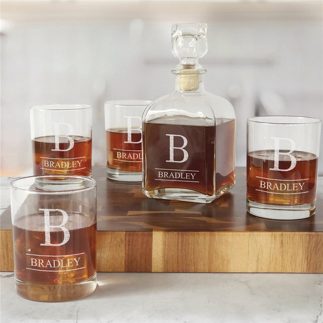 Personalized Initial and Name Decanter and Rocks Glass Set