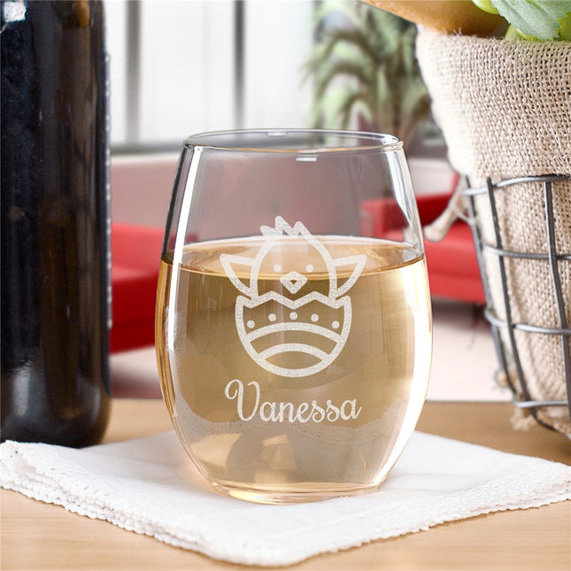 Personalized Easter Chick Stemless Wine Glass