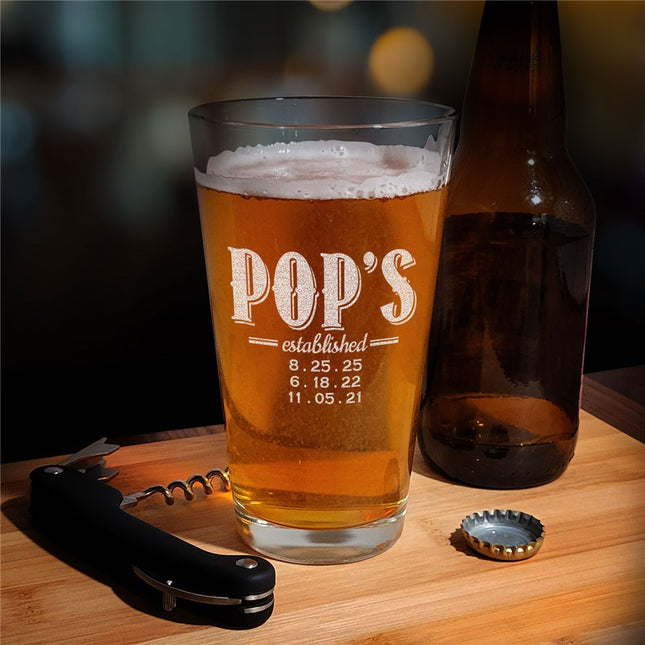 Personalized Dad Established Beer Glass