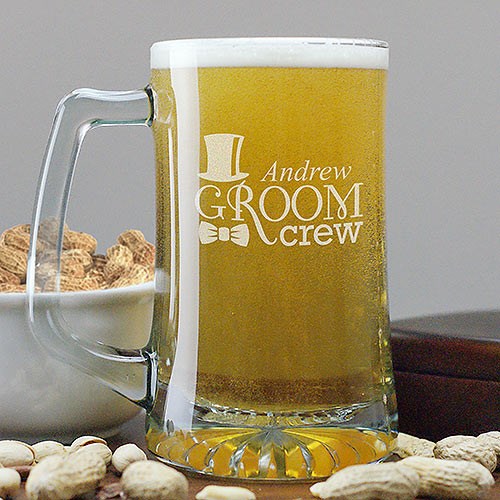 Engraved Groom Crew Glass Mug