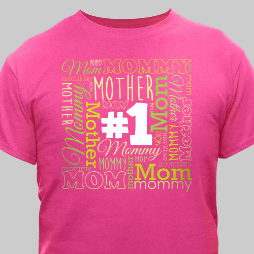 #1 Mom Word Art T-Shirt - Hot Pink