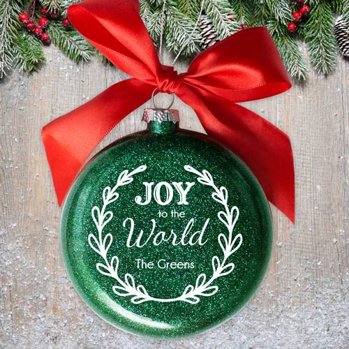 Personalized Joy To the World Glass Ornament