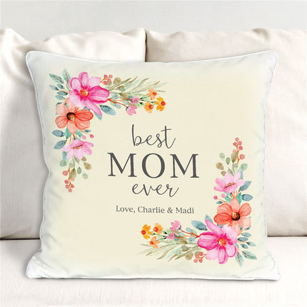Personalized Floral Best Mom Ever Throw Pillow