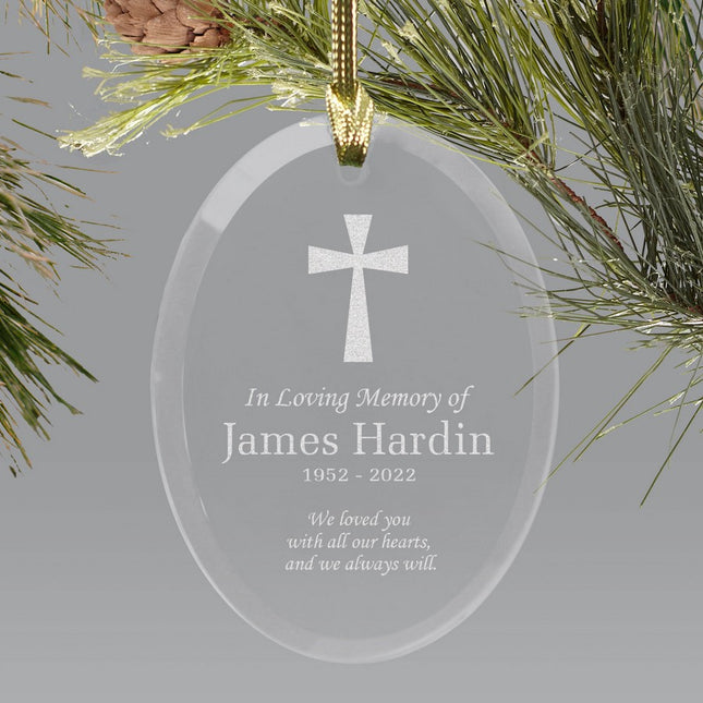 Personalized Sympathy Cross Glass Ornament