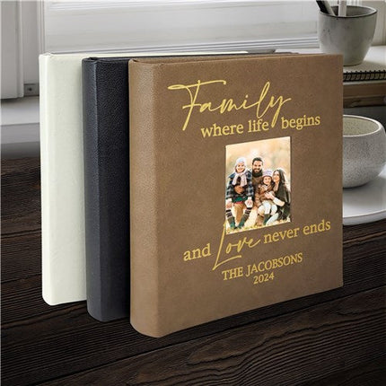 Personalized Family Where Life Begins Leatherette Photo Album