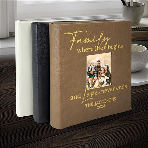 Personalized Family Where Life Begins Leatherette Photo Album