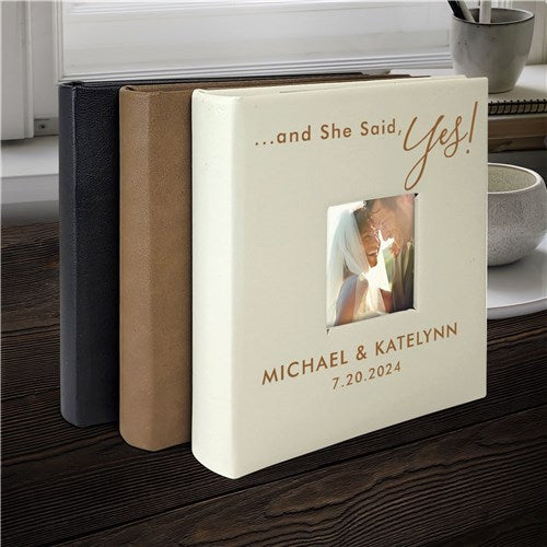 Personalized And she said Yes! Leatherette Photo Album