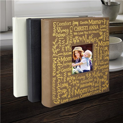Personalized Mom And Flowers Word Art Leatherette Photo Album
